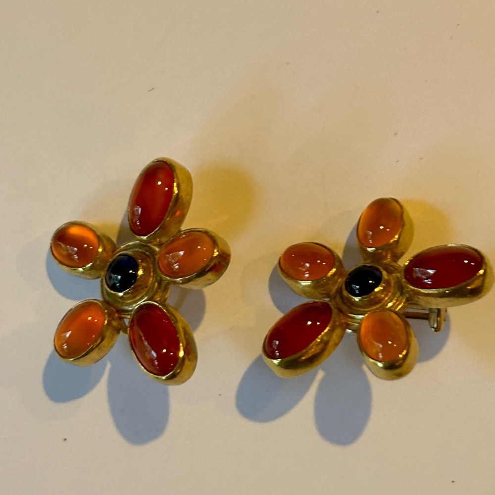 Vintage 14k Onyx Orange Sapphire and Citrine Earrings